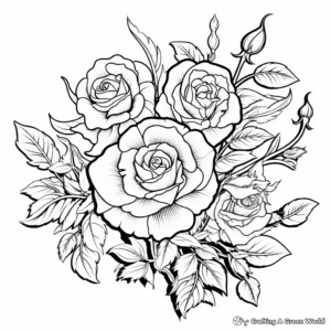 Detailed Adult Coloring Pages of Roses 1