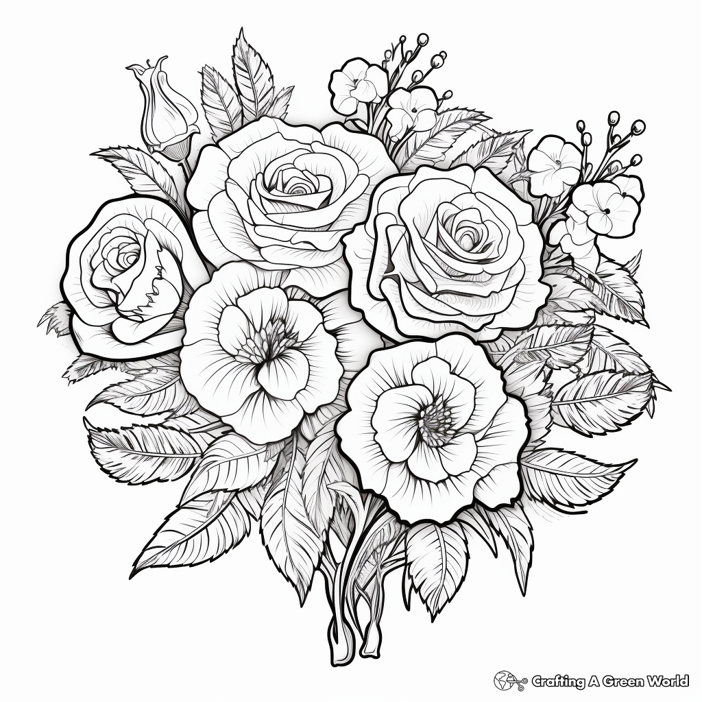 Detailed Adult Coloring Pages of Roses 2