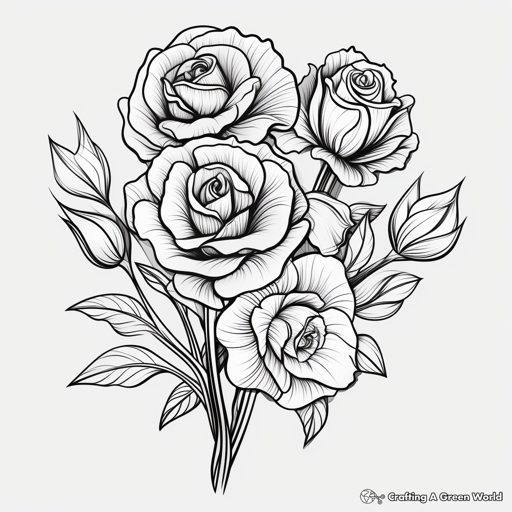 Detailed Adult Coloring Pages of Roses 3