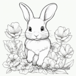 Detailed Baby Bunny with Flowers Coloring Pages 1
