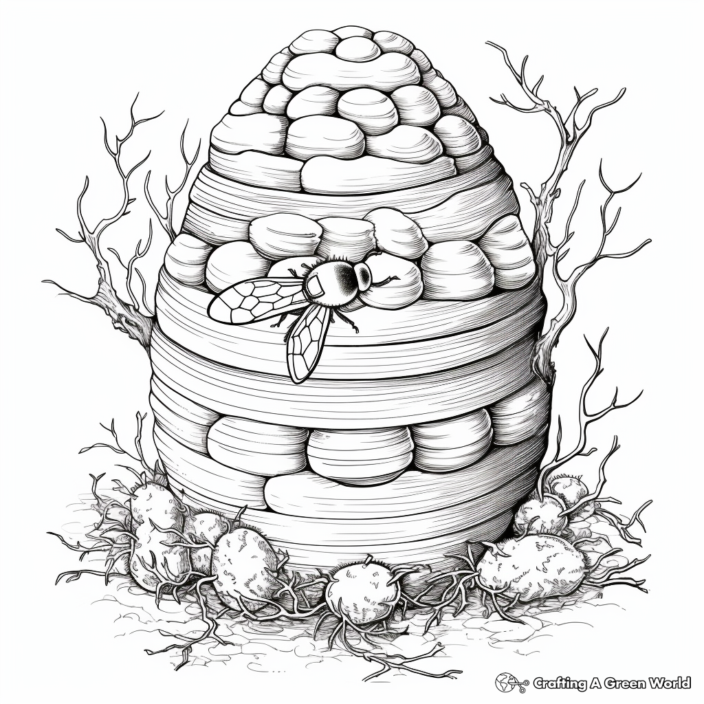 Detailed Beehive Nest Coloring Pages 1