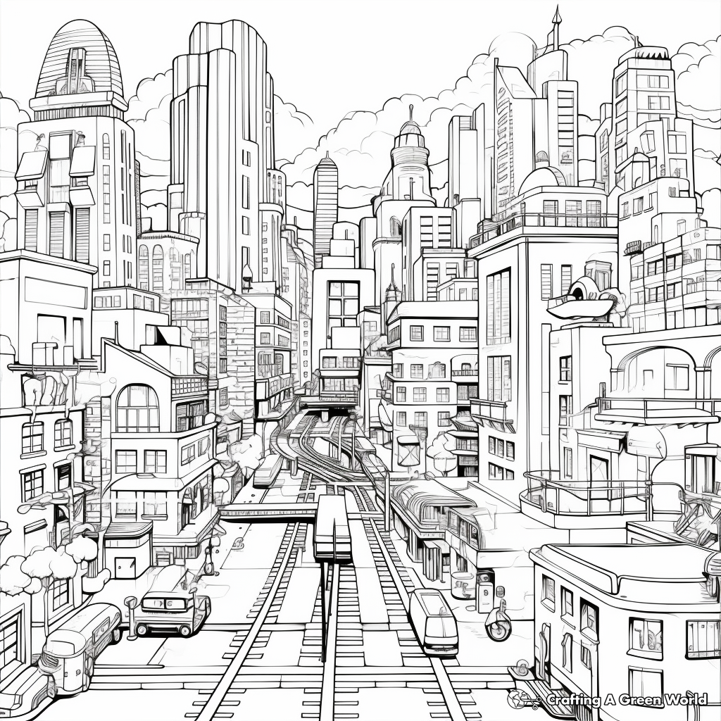 Detailed Cityscape Coloring Pages 2