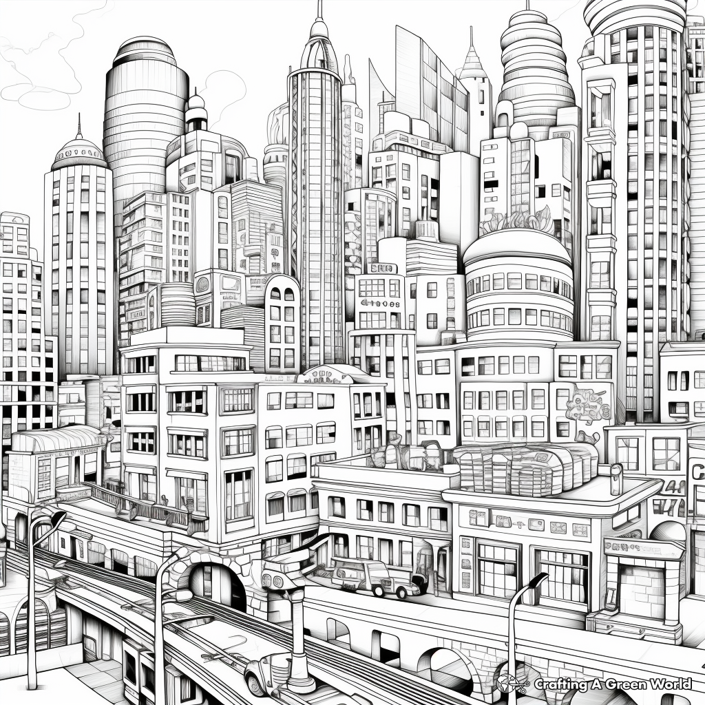 Detailed Cityscape Coloring Pages 3