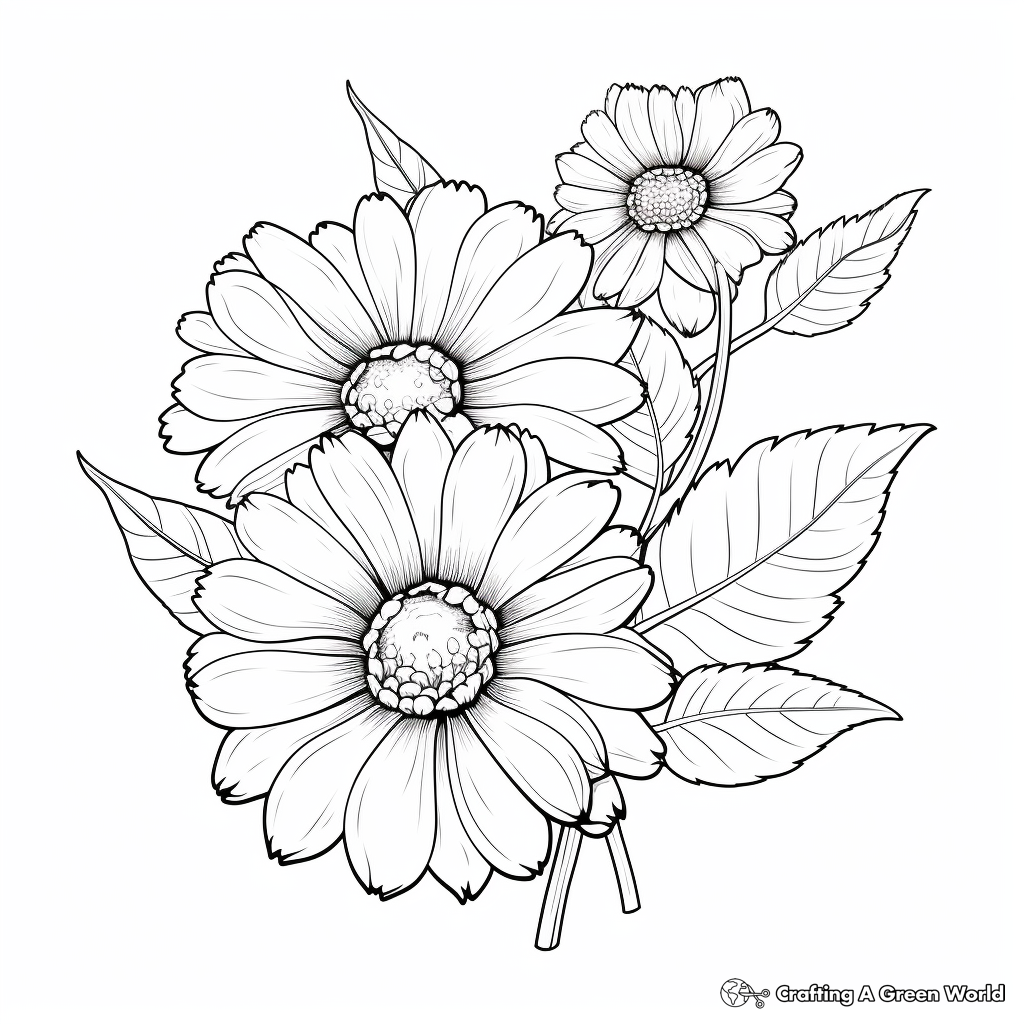 Detailed Daisy Autumn Flower Coloring Pages 2
