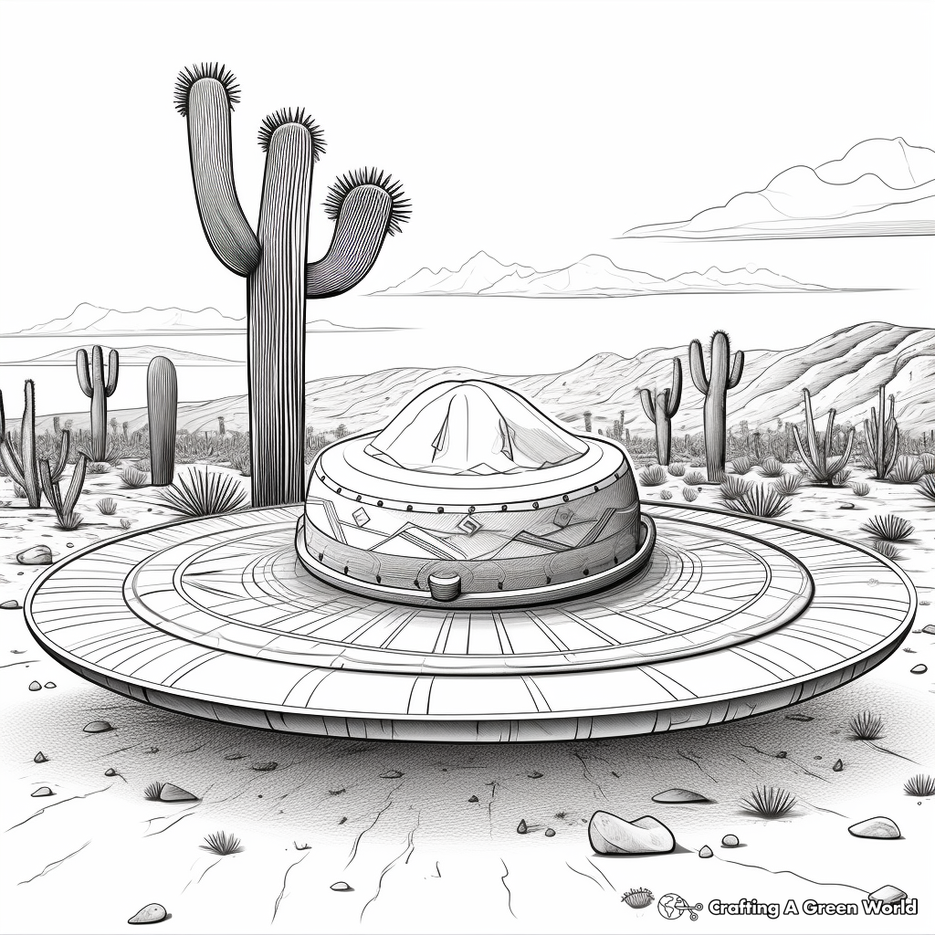 Detailed Desert Scene with Sombrero Coloring Pages 2