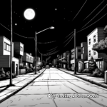 Detailed Empty Street at Night Coloring Pages 4