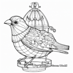 Detailed Finch in Bird Cage Coloring Pages for Adults 2