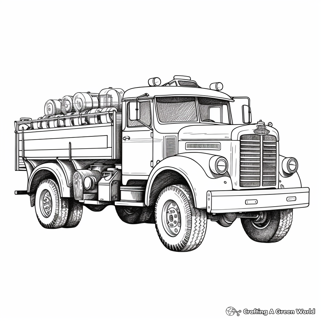Detailed Fire Engine Truck Coloring Pages for Adults 1