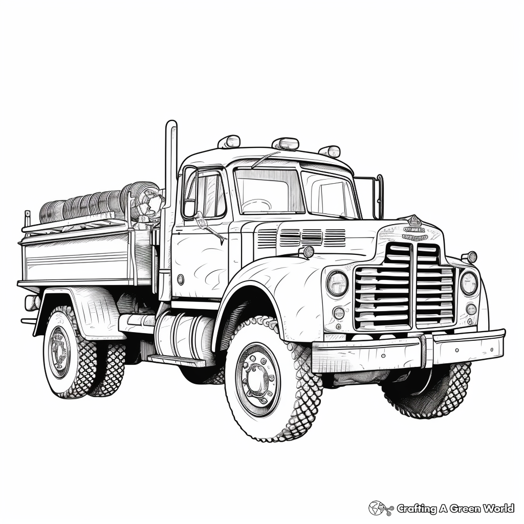 Detailed Fire Engine Truck Coloring Pages for Adults 2