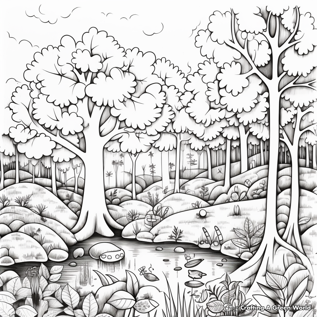 Detailed Forest Scenery September Coloring Pages for Adults 2
