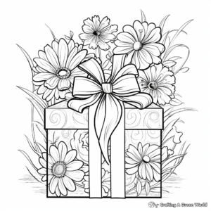 Detailed Gift Box Coloring Sheets for Mom's Birthday 1