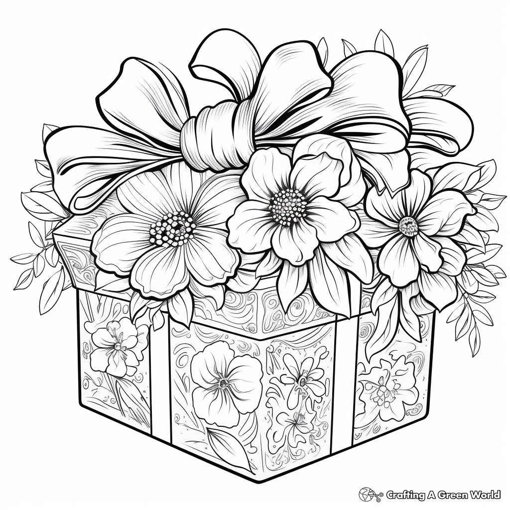Detailed Gift Box Coloring Sheets for Mom's Birthday 2