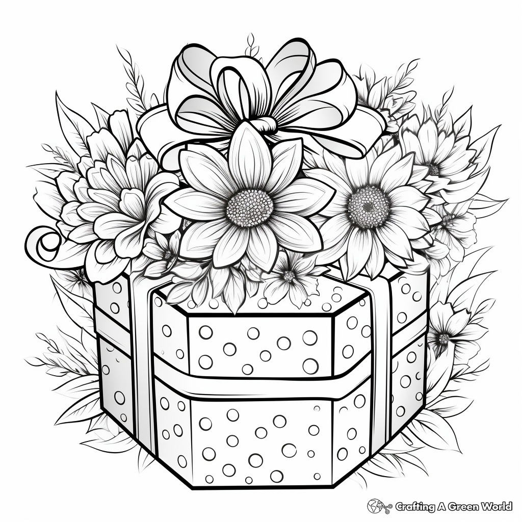 Detailed Gift Box Coloring Sheets for Mom's Birthday 3