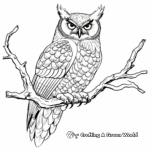 Detailed Great Horned Owl Perching Coloring Pages 2