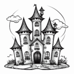 Detailed Haunted Castle Halloween Coloring Pages 1