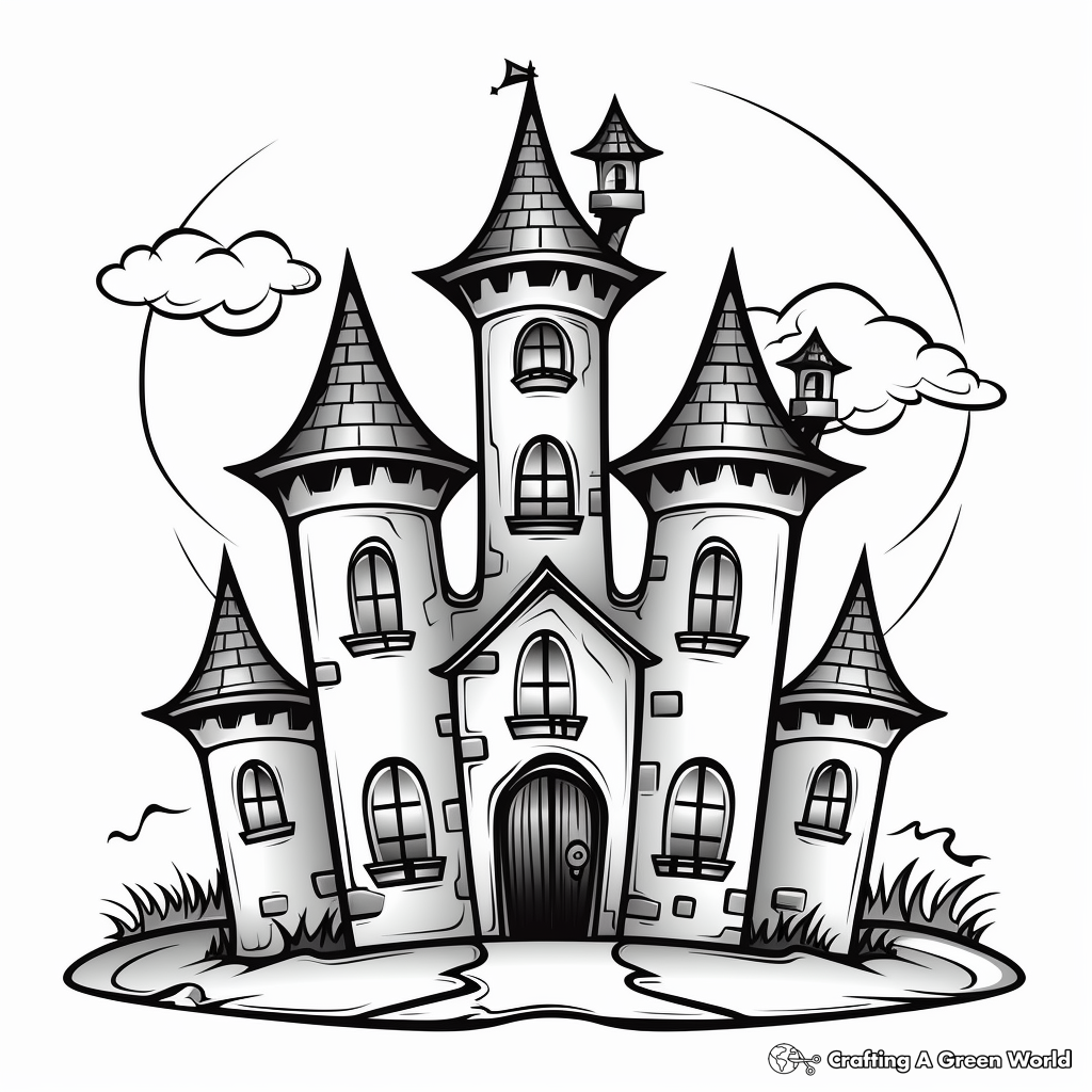 Detailed Haunted Castle Halloween Coloring Pages 1