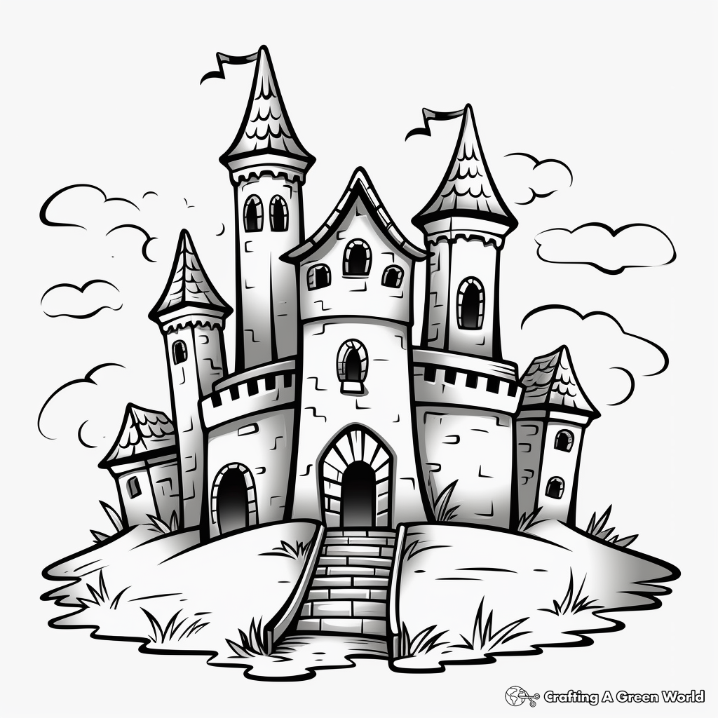 Detailed Haunted Castle Halloween Coloring Pages 2