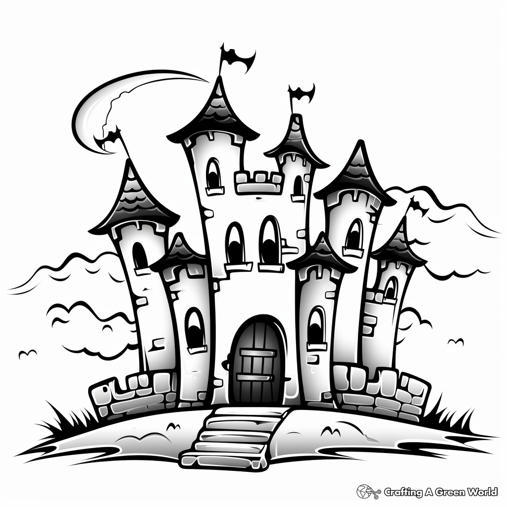 Detailed Haunted Castle Halloween Coloring Pages 3