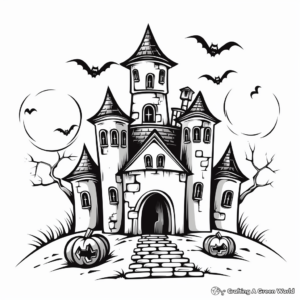 Detailed Haunted Castle Halloween Coloring Pages 4