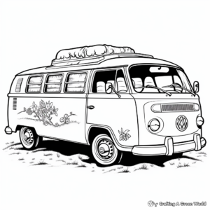 Detailed Hippie Van Coloring Pages for Adults 1