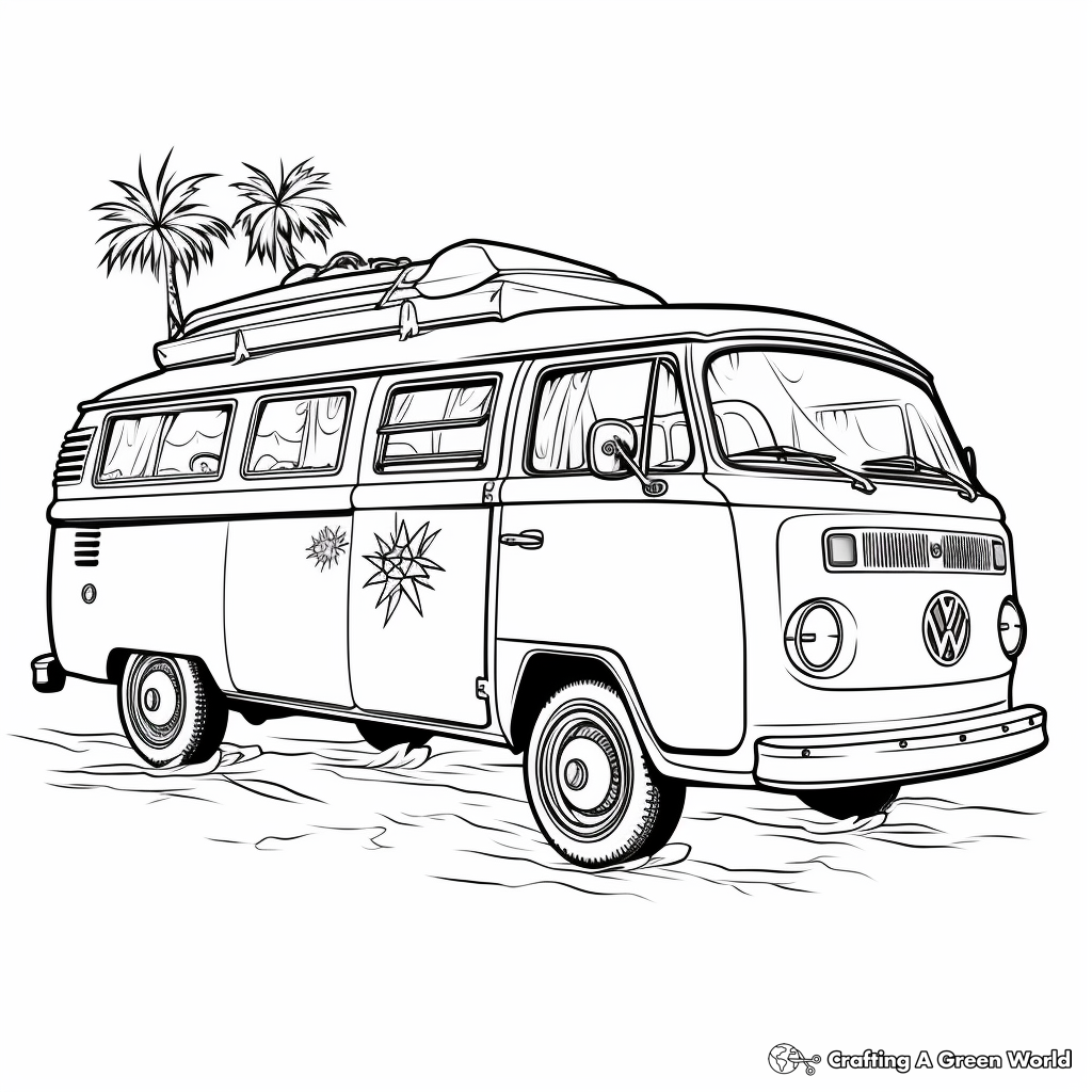 Detailed Hippie Van Coloring Pages for Adults 2