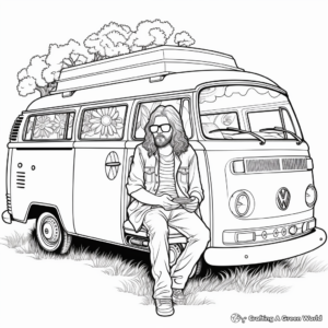 Detailed Hippie Van Coloring Pages for Adults 3