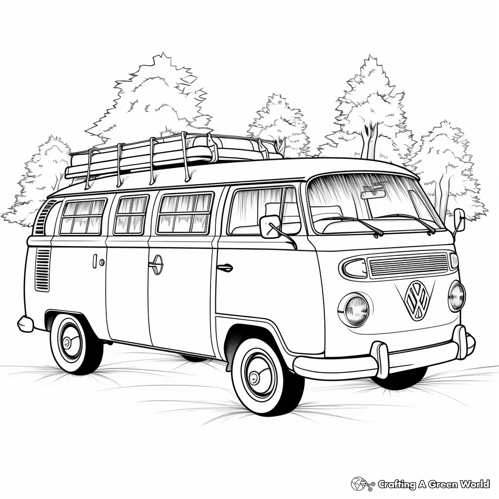 Detailed Hippie Van Coloring Pages for Adults 4