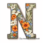 Detailed Letter N with Nature Elements Coloring Pages 4