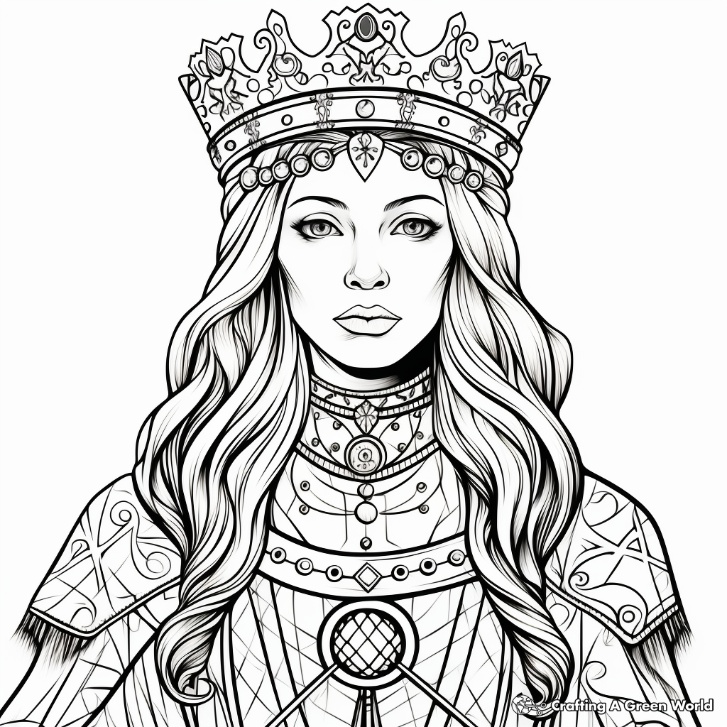 Detailed Medieval Queen Coloring Pages for Adults 1