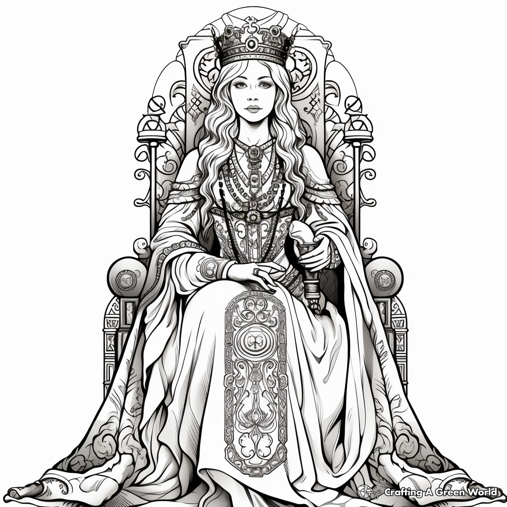 Detailed Medieval Queen Coloring Pages for Adults 2