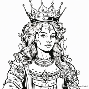 Detailed Medieval Queen Coloring Pages for Adults 3