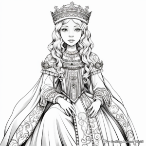 Detailed Medieval Queen Coloring Pages for Adults 4