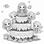 Detailed Mermaid and Friends Cake Coloring Pages for Adults 1