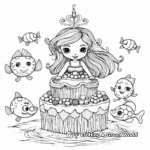 Detailed Mermaid and Friends Cake Coloring Pages for Adults 2
