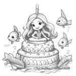 Detailed Mermaid and Friends Cake Coloring Pages for Adults 3