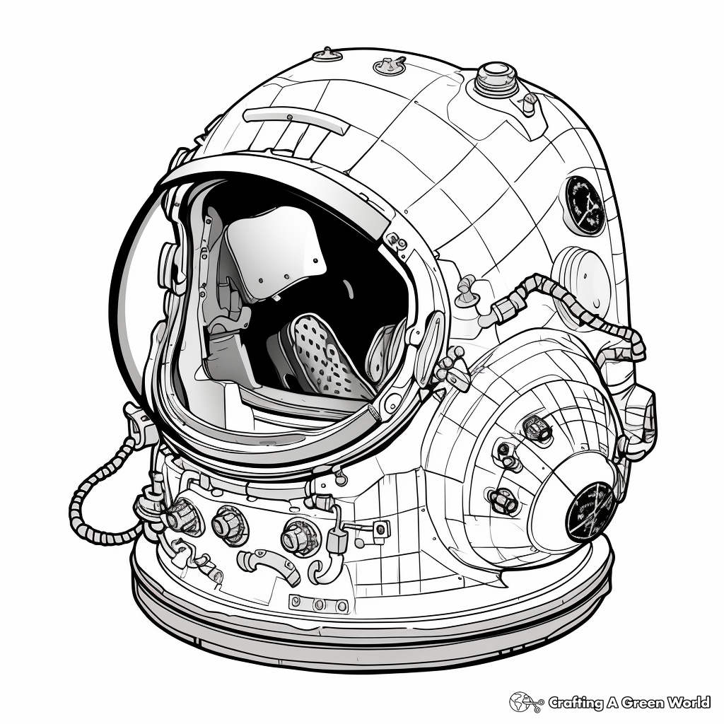 Detailed NASA Astronaut Helmet Coloring Pages for Adults 1
