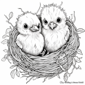 Detailed Nest with Baby Birds Coloring Pages 1