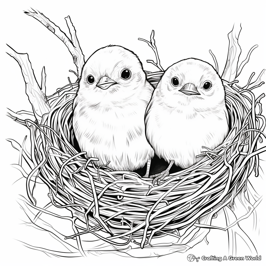 Detailed Nest with Baby Birds Coloring Pages 4