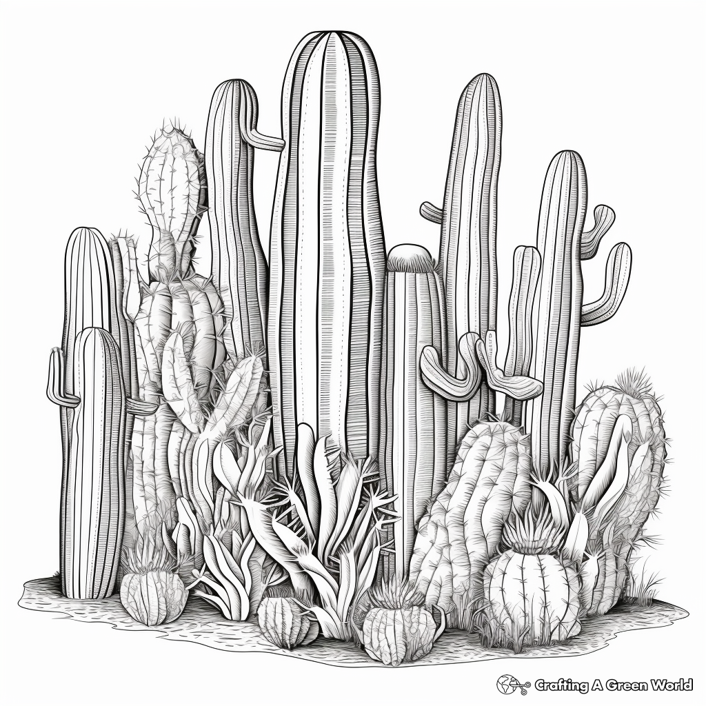 Detailed Organ Pipe Cactus Coloring Pages for Adults 2