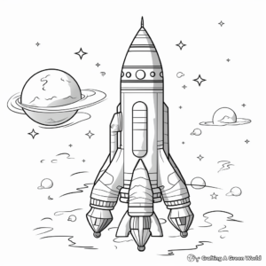 Detailed Rocket Ship in the Solar System Coloring Pages 1