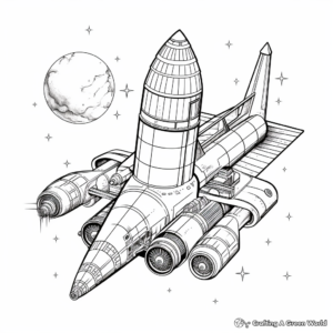 Detailed Rocket Ship in the Solar System Coloring Pages 3