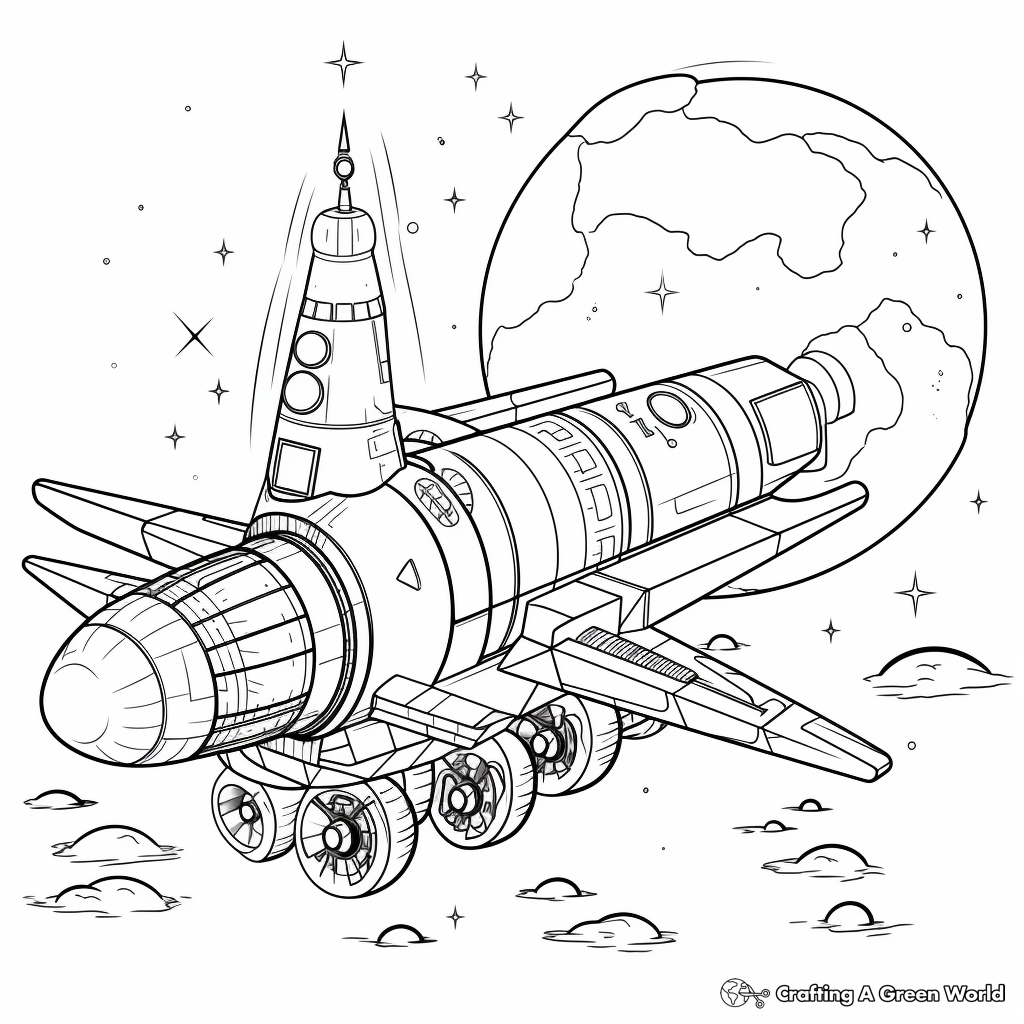 Detailed Rocket Ship in the Solar System Coloring Pages 4