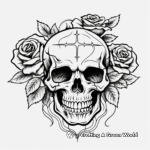 Detailed Rose and Skull Tattoo Coloring Pages for Adults 2