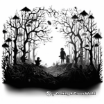 Detailed Shadowy Forest Coloring Pages for Adults 3