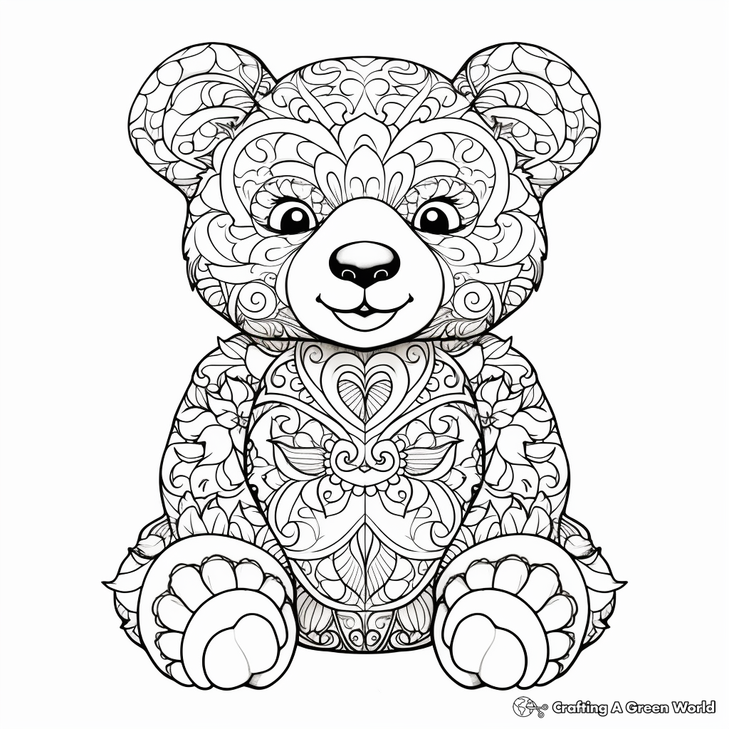 Detailed Teddy Bear for Adult Coloring Pages 2