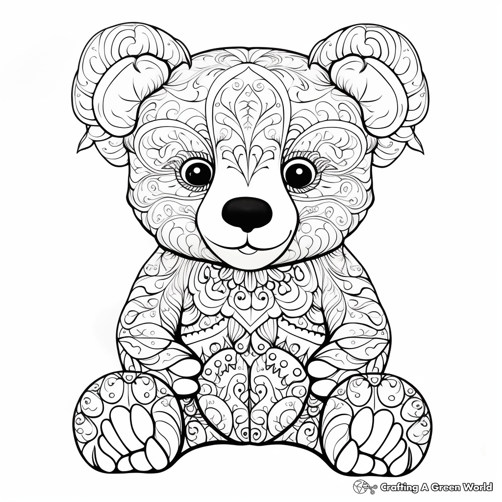 Detailed Teddy Bear for Adult Coloring Pages 4