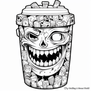 Detailed Trash Can Coloring Pages for Adults 2