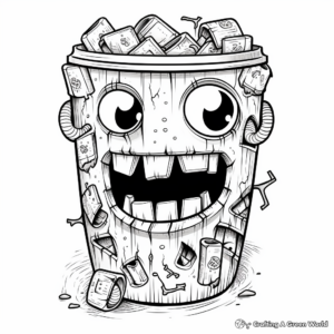 Detailed Trash Can Coloring Pages for Adults 3