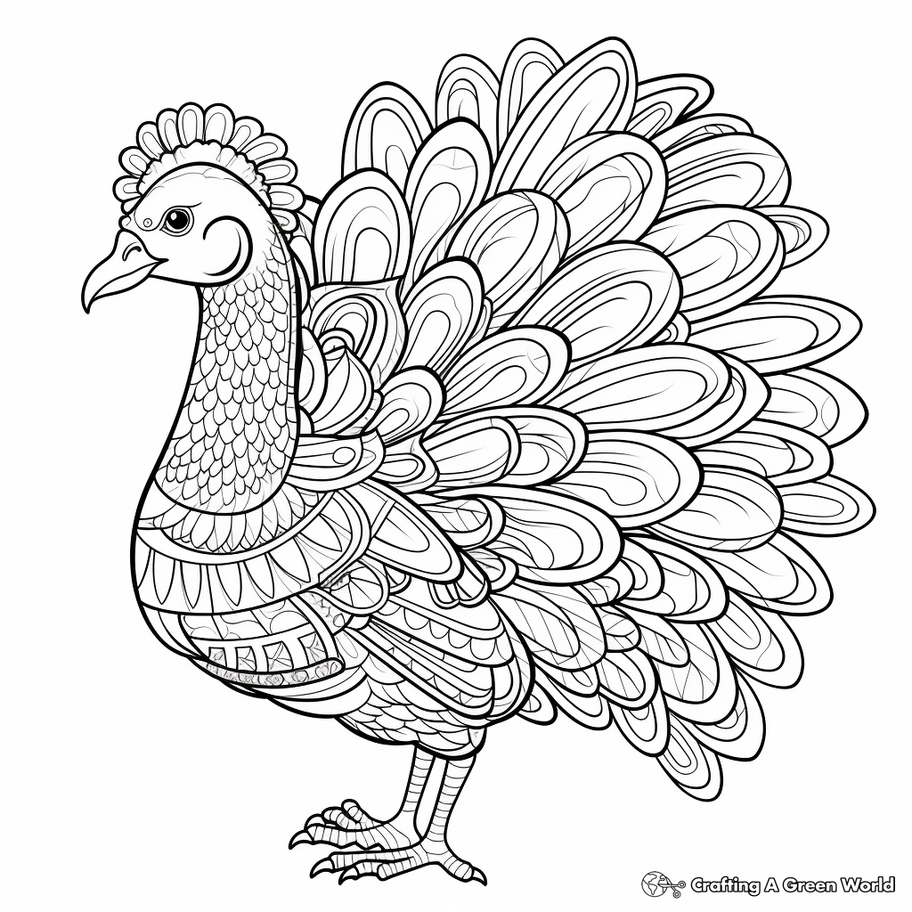 Detailed Turkey Coloring Pages for Adults 1