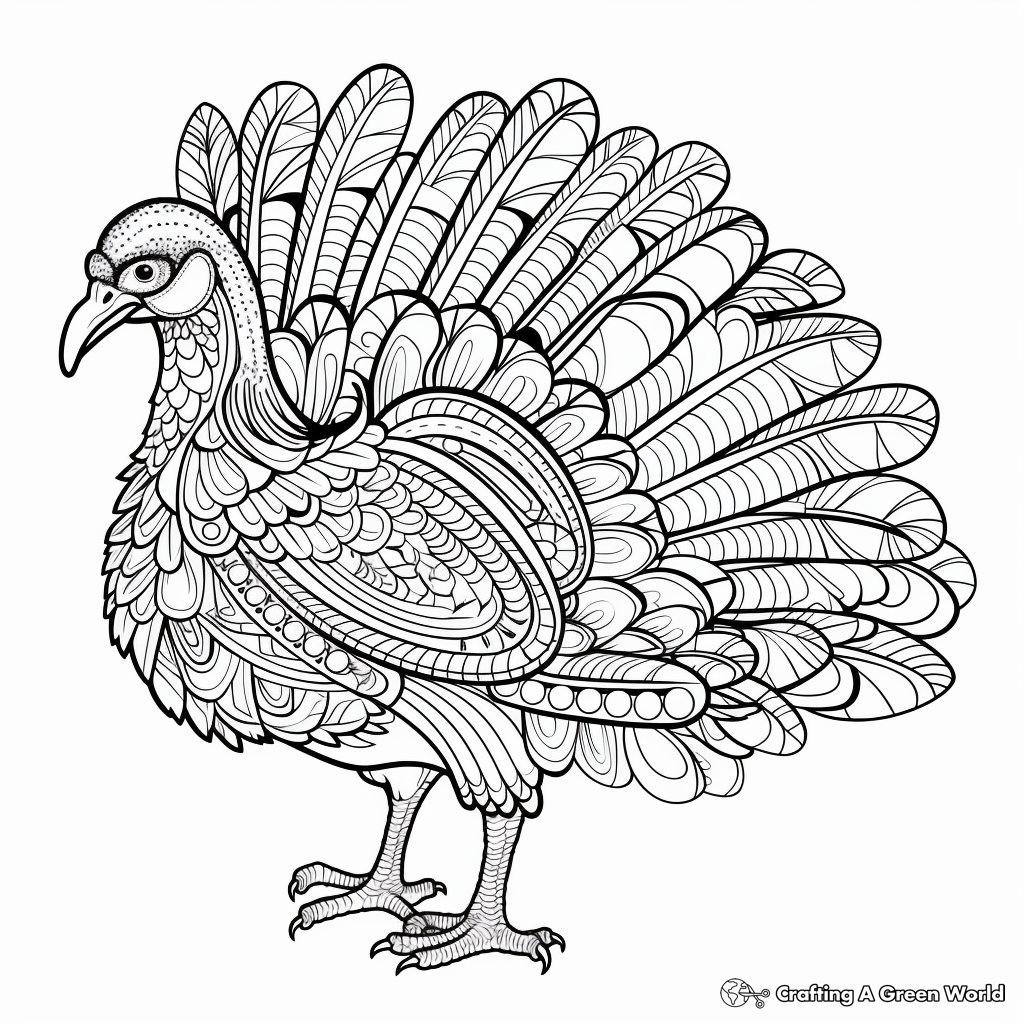 Detailed Turkey Coloring Pages for Adults 2